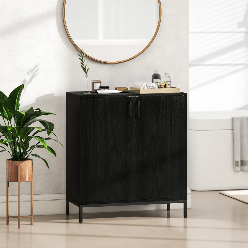 HOMCOM Aparador de Cocina Moderno Aparador para Salón con 2 Puertas Estante Ajustable y Base Elevada 80x40x90 cm Negro