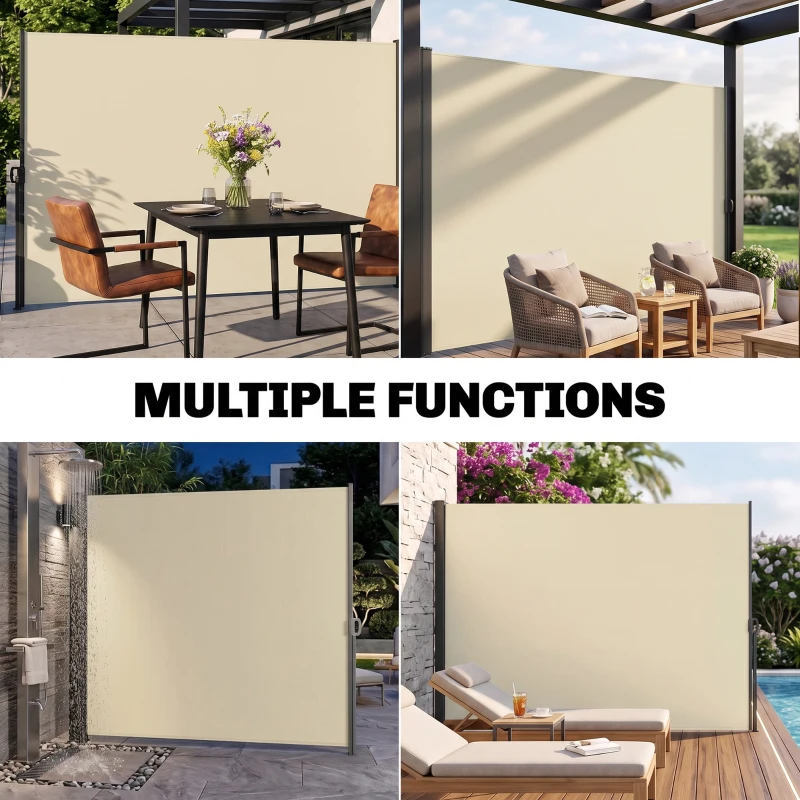 Outsunny Retractable Sun Side Awning Screen Fence for Patio, Garden Wall, Balcony Screening Panel, Outdoor Blind Privacy Divider (3x2M, Cream)