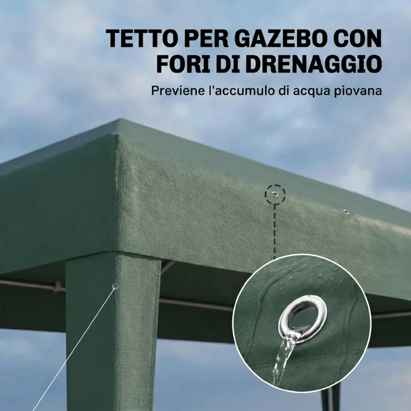 Outsunny Gazebo da Giardino 6x3 m per Eventi con Pareti Rimovibili e Finestre Trasparenti, Verde