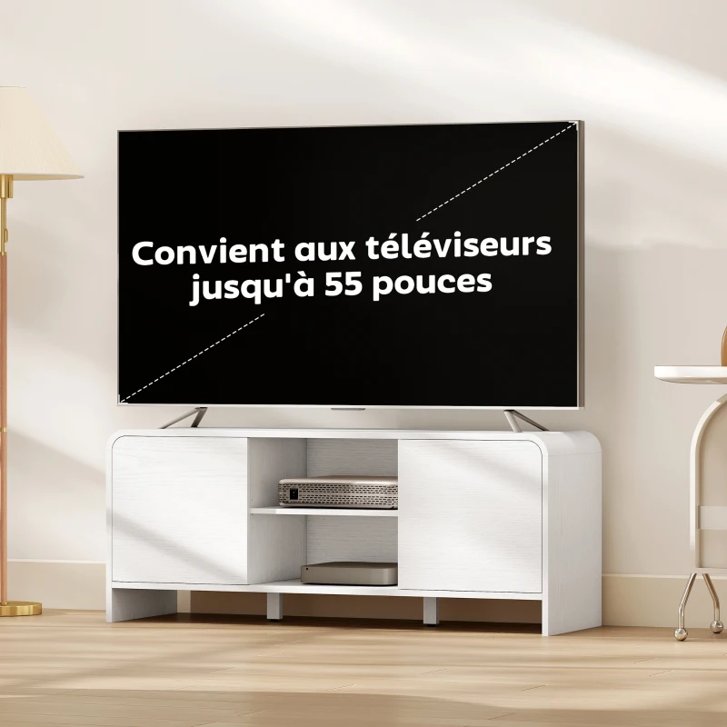 HOMCOM Meuble TV meuble télé pour téléviseur jusqu'à 55 pouces 2 portes 2 compartiments étagère réglable 110x35x45cm blanc