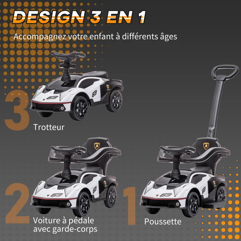 AIYAPLAY Voiture à pousser pour enfants porteur enfants 1 à 3 ans multi-équipée avec poignée de poussée, klaxon et volant, Blanc
