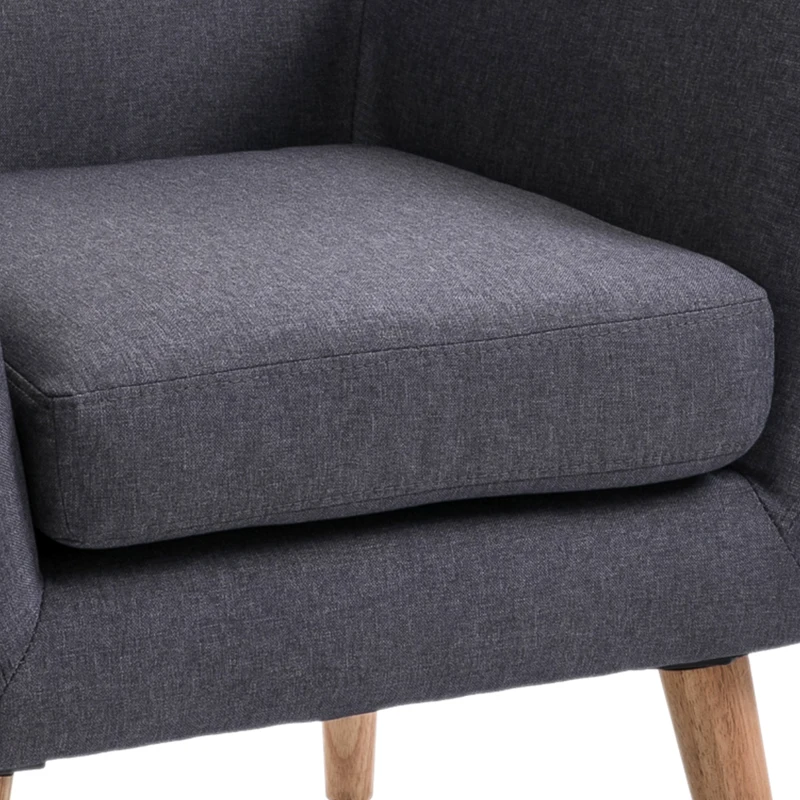 HOMCOM Butaca para Dormitorio con Reposabrazos y Patas de Madera Sofá Individual Carga 125 kg para Oficina Gris Oscuro