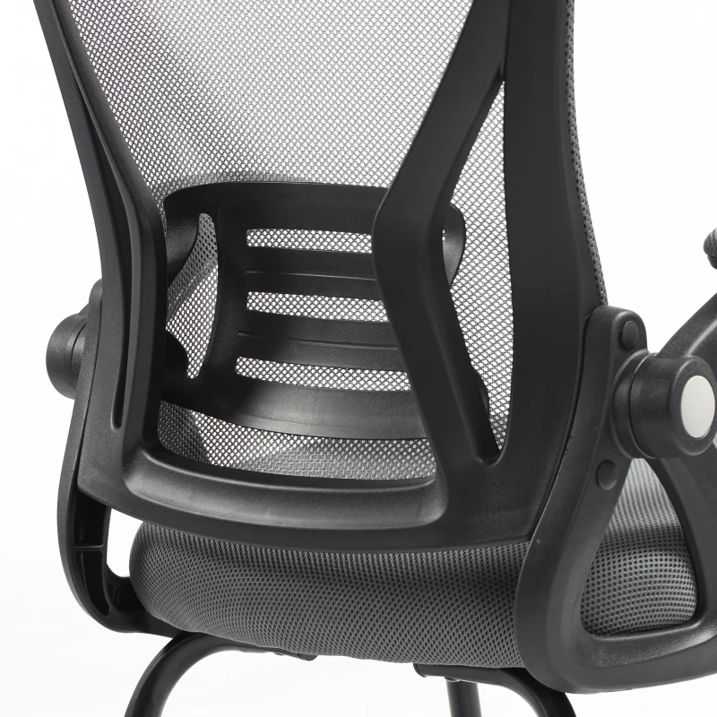 HOMCOM Office Chair, Ergonomic Desk Chair No Wheels with Mesh Backrest and Steel Legs for Home Conference Room, Dark Grey