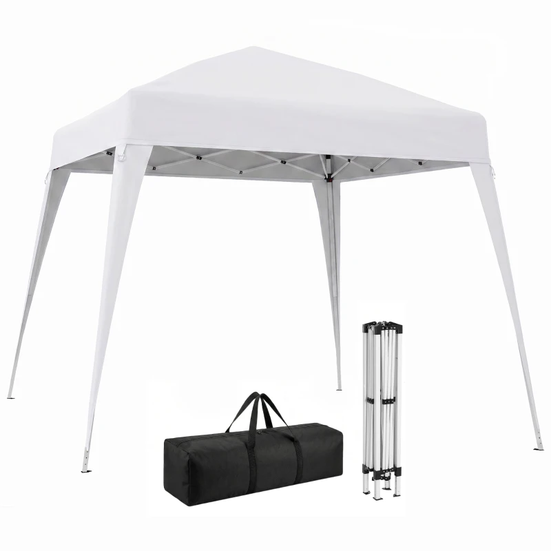 Outsunny Gazebo Pieghevole da Giardino 2.4x2.4m con Struttura in Acciaio e Corde Antivento, Bianco