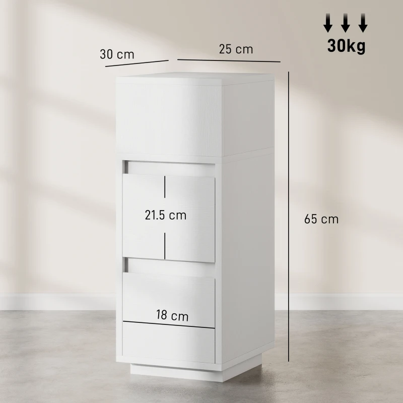 HOMCOM Set de 2 noptiere cu 2 sertare și raft deschis, moderne și compacte, 25x30x65 cm, alb