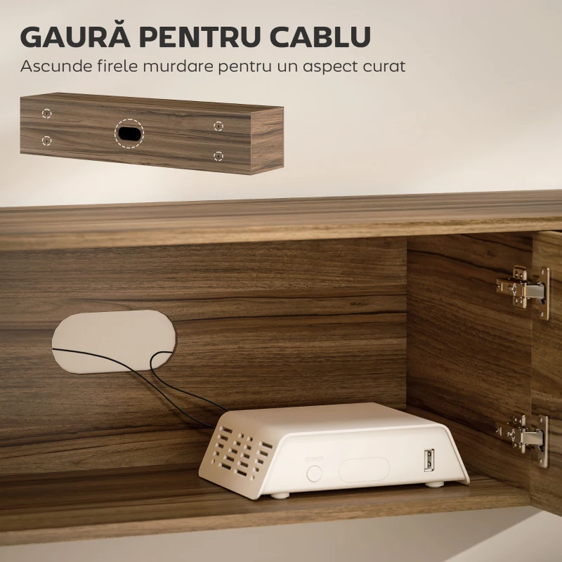 HOMCOM Mobilier Suport TV Suspendat până la 65" cu 3 Dulapuri în Stil Industrial, Maro Rustic