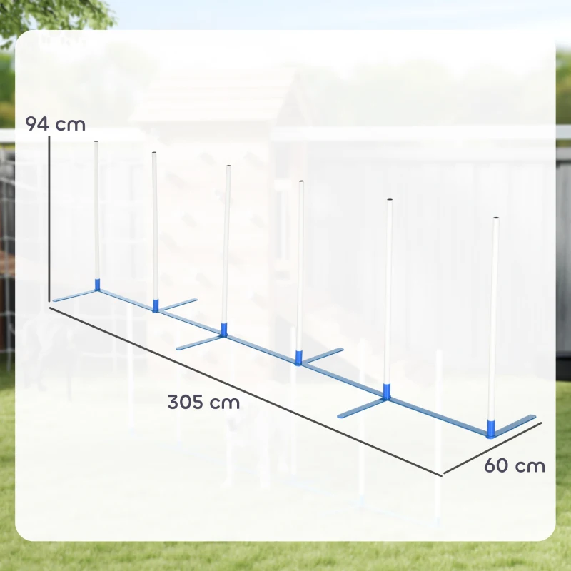 PawHut Dog Agility Equipment Training Adjustable Obstacle Course Set with 6 Weaves Poles Storage Bag for Pet Outdoor Games Exercise