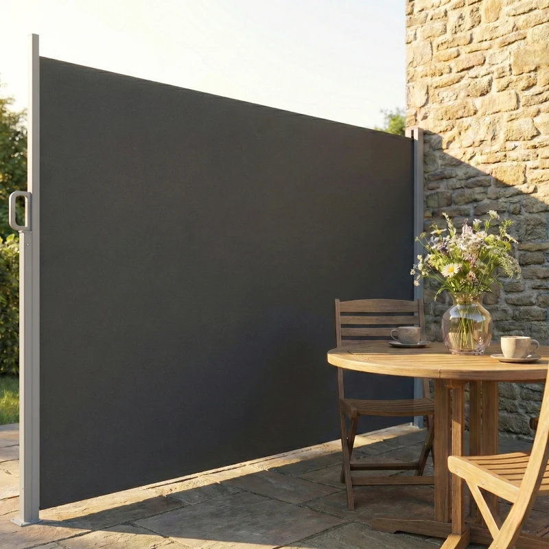 Outsunny Tenda Laterale Retrattile Impermeabile e UV 50+, in Alluminio, Acciaio e Poliestere, 420x185 cm, Grigio Scuro