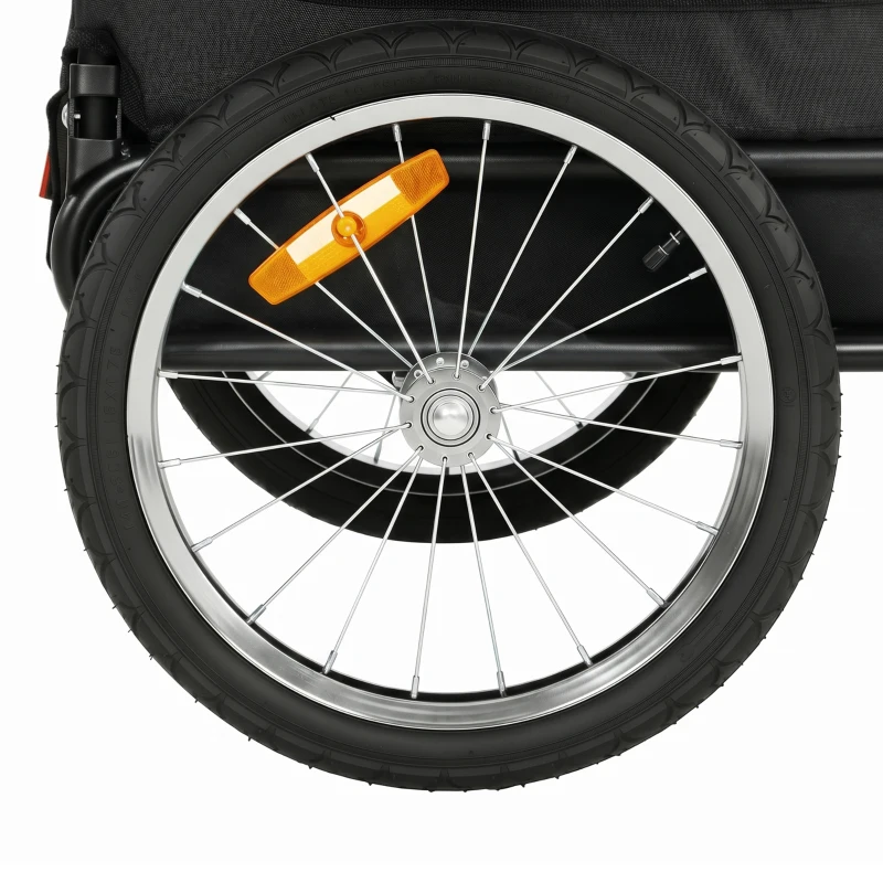 PawHut 2-In-1 Pet Bike Trailer Dog Stroller Pushchair with Universal Wheel Reflector Flag Grey