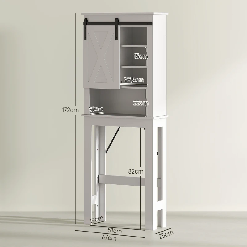 HOMCOM Mueble sobre Inodoro para el Baño con Puerta Corredera de Granero y 6 Compartimentos Estilo Rústico 67x25x172 cm Blanco