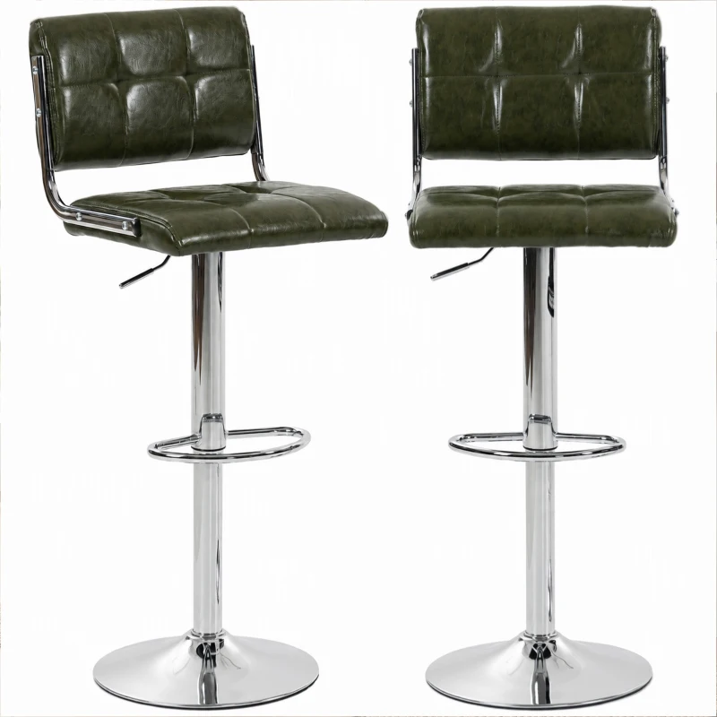 HOMCOM Bar Stools Modern PU Leather Adjustable Breakfast Bar Stools Backrest Set of 2 Green