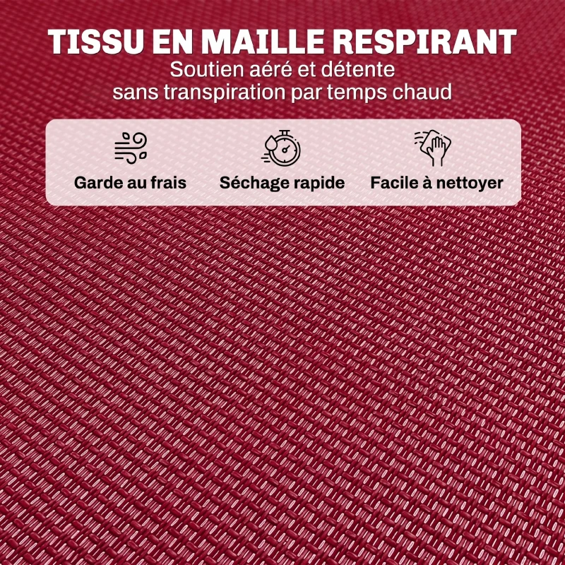 Outsunny Bain de Soleil transat Pliable Dossier inclinable Multi-Positions Acier thermoplastique Lacets élastiques Noir textilène Rouge