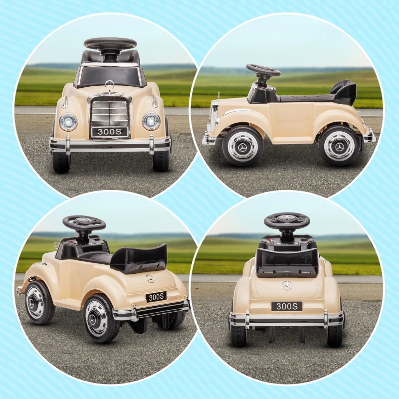 HOMCOM Macchina Elettrica per Bambini 18 Mesi-4 Anni con clacson, Musica e USB, Licenza Mercedes-Benz, Beige