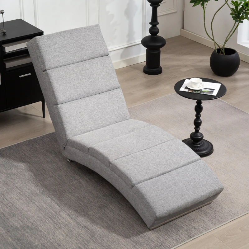 HOMCOM Chaise Longue Reclinabil cu Spate Înalt, Padding Gros și Picioare din Metal, Gri Deschis