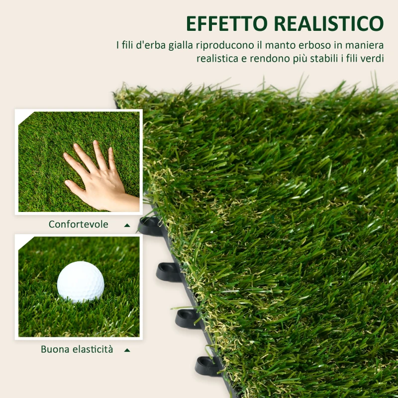 Outsunny Piastrelle da Giardino con Erba Sintetica 30x30cm 10 Pezzi, Prato Artificiale Realistico, Verde