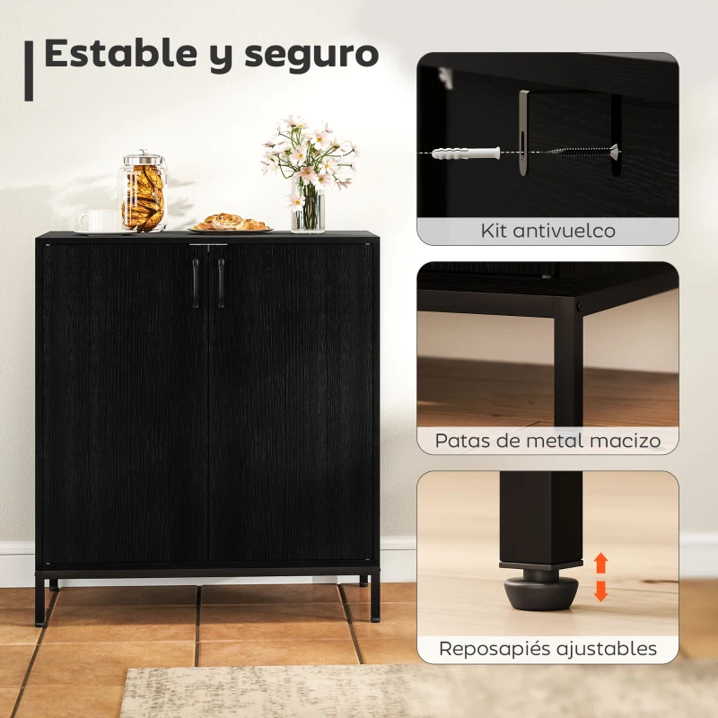 HOMCOM Aparador de Cocina Moderno Aparador para Salón con 2 Puertas Estante Ajustable y Base Elevada 80x40x90 cm Negro