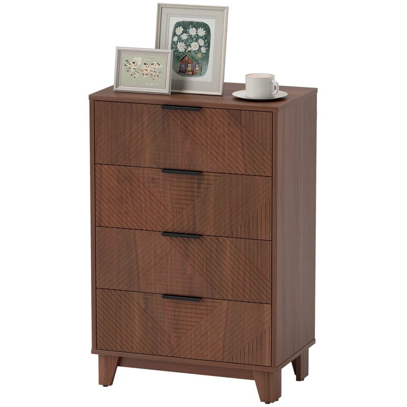 HOMCOM Commode 4 tiroirs meuble de rangement vintage avec poignées en métal, 60 x 36 x 90 cm, effet bois marron