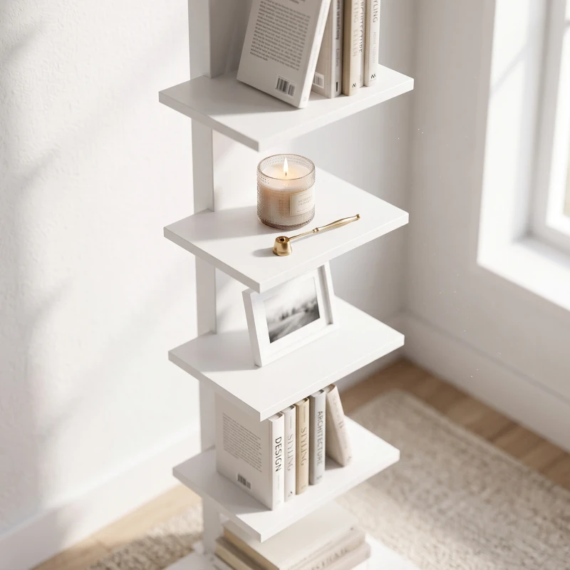 HOMCOM Torre Librería de 11 Estantes Alta y Estrecha Salvaespacio Blanco