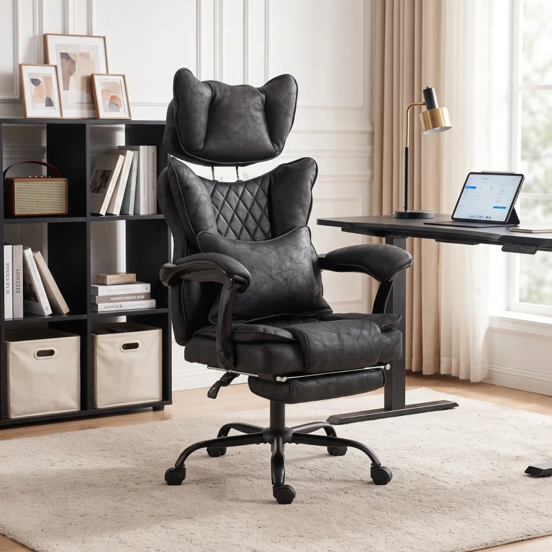 HOMCOM Executive Office Chair, Leathaire Big and Tall Office Chair 180 kg with Wide Seat, Reclining, Lumbar Support, Black