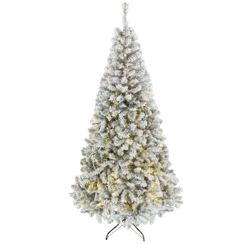 HOMCOM Verschneiter Weihnachtsbaum mit 240 warmweißen LEDs 200 cm 850 schwer entflammbare, klappbare Zweige klappbarer Metallfuß