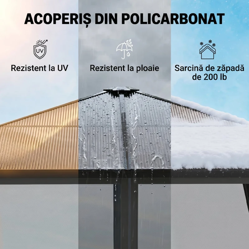 Outsunny Pavilion exterior 3x3 m cu acoperiș rigid, gri închis