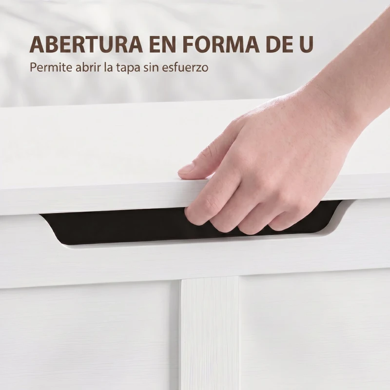 HOMCOM Baúl de Almacenaje 100L con Bisagra de Seguridad Asa con Recorte en U para Recibidor Salón 80x40x45 cm Blanco
