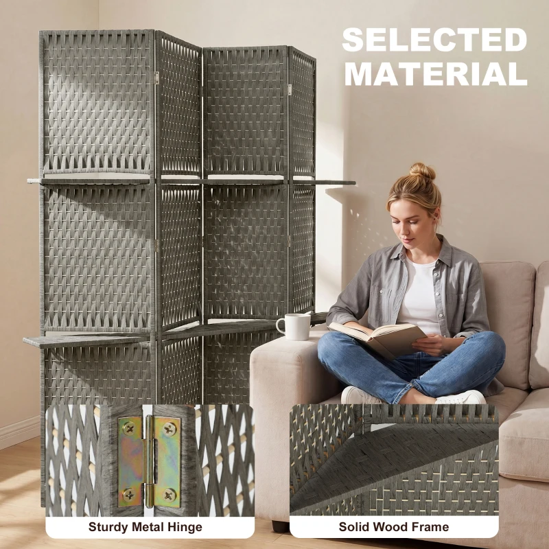HOMCOM Wave Fibre Freestanding Folding Privacy Screen Panels, Room Divider, Grey