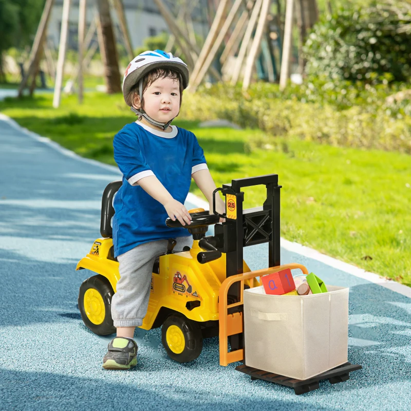 HOMCOM Trattore a Pedali per Bambini 3-4 Anni con Muletto e Spazio Portaoggetti, 86x27.5x47.5 cm, Giallo e Nero