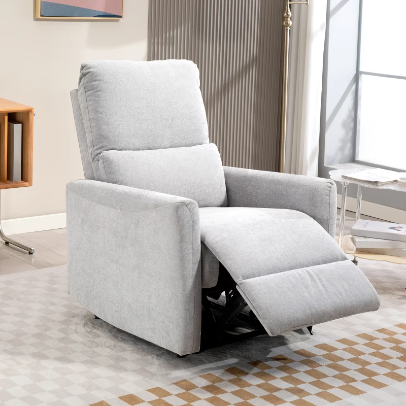 HOMCOM Fauteuil inclinable fauteuil relax manuel dossier et repose-pieds réglables, assise rembourré, tissu en lin, gris