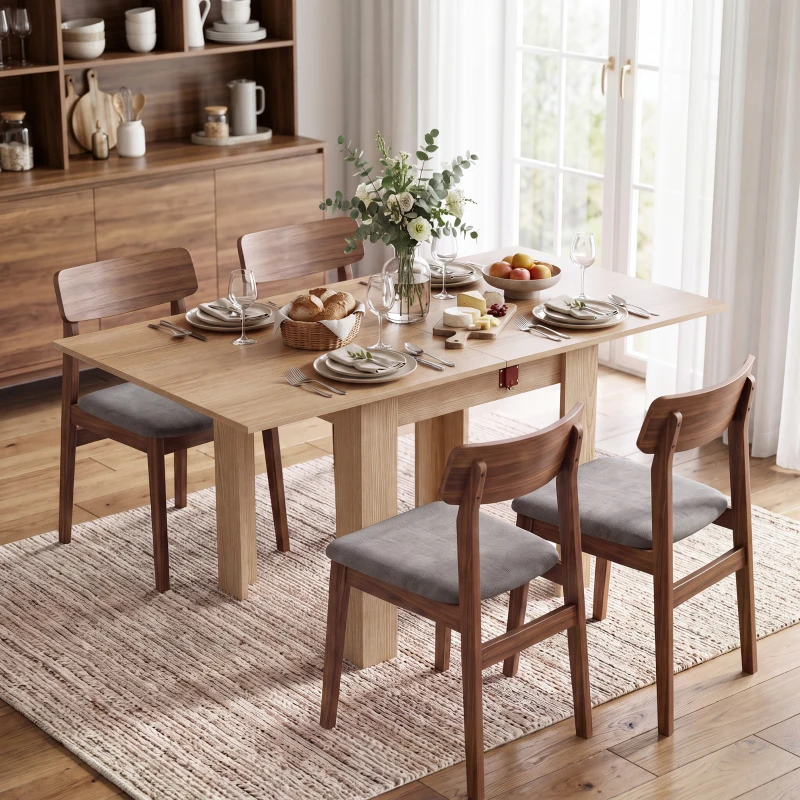 HOMCOM Klapp-Esstisch für 4 Personen, für Wohnzimmer, Esszimmer, 140x70x77 cm, Eiche