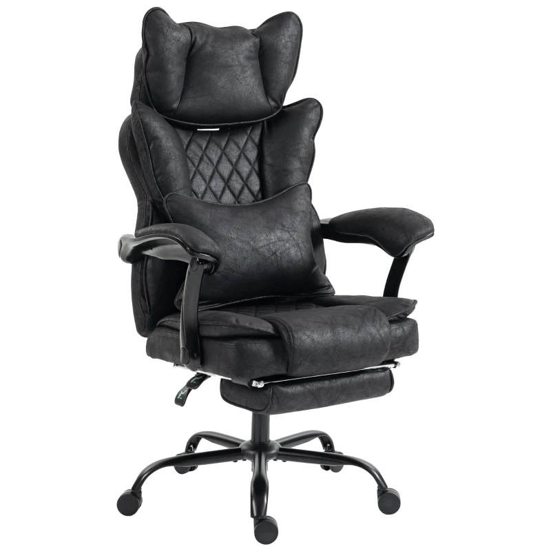 HOMCOM Executive Office Chair, Leathaire Big and Tall Office Chair 180 kg with Wide Seat, Reclining, Lumbar Support, Black