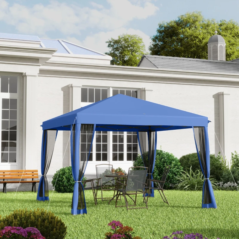Outsunny Tonnelle pop-up Barnum Pliant Style Colonial 3 x 3 m 4 moustiquaires + Sac de Transport bleu