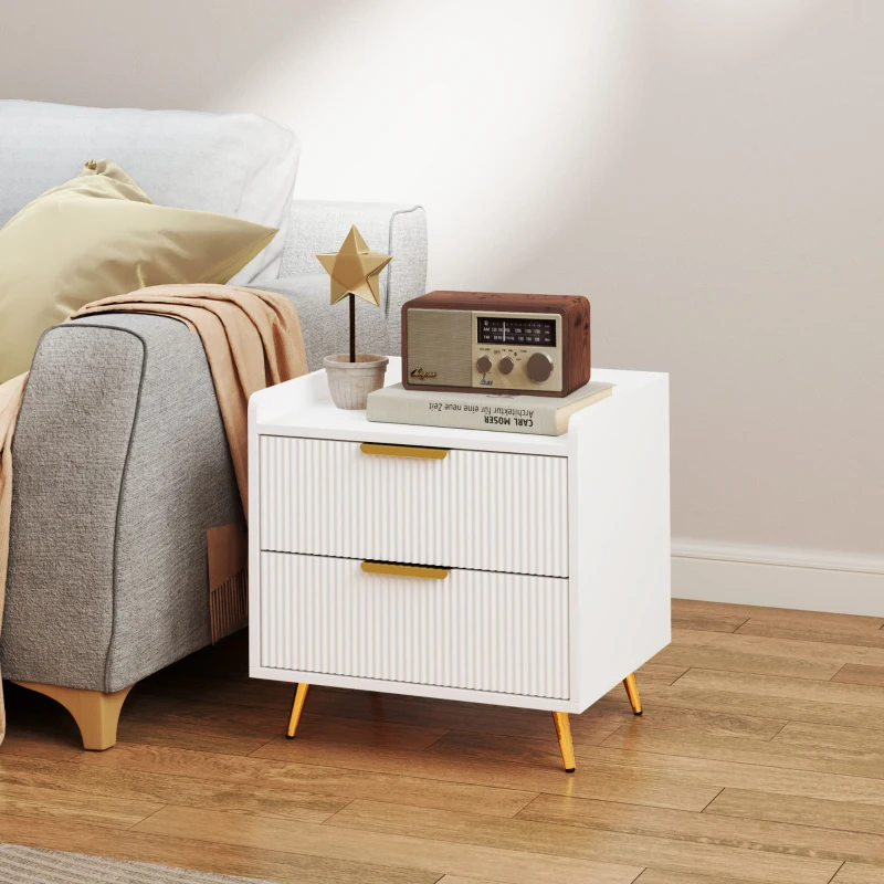 HOMCOM Elegant Two-Drawer Bedside Table - White