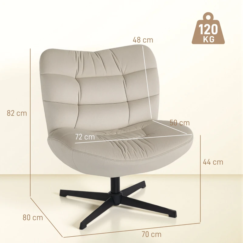 HOMCOM Fauteuil de salon pivotant, chaise rembourrée en chenille sans accoudoirs, assise et dossier larges, 70x80x82cm, crème
