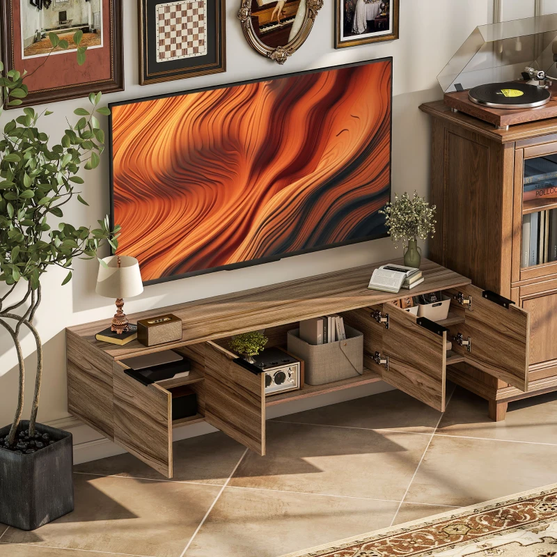 HOMCOM Meuble TV suspendu meuble télé pour téléviseur jusqu'à 65 pouces avec 3 placards à portes, 150 x 35 x 32 cm, marron