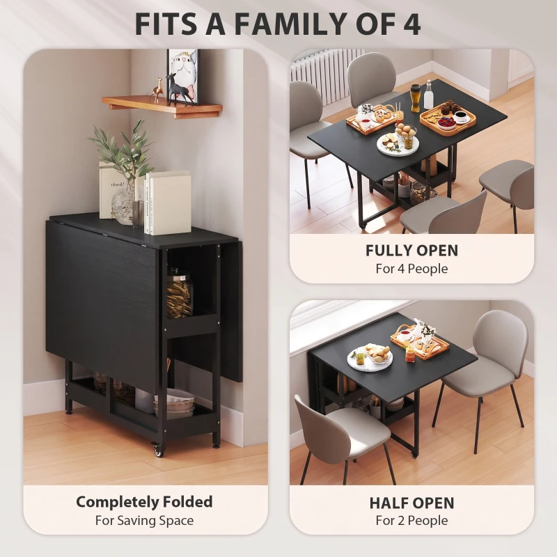 HOMCOM Four-Person Drop Leaf Table - Black Wood-Effect