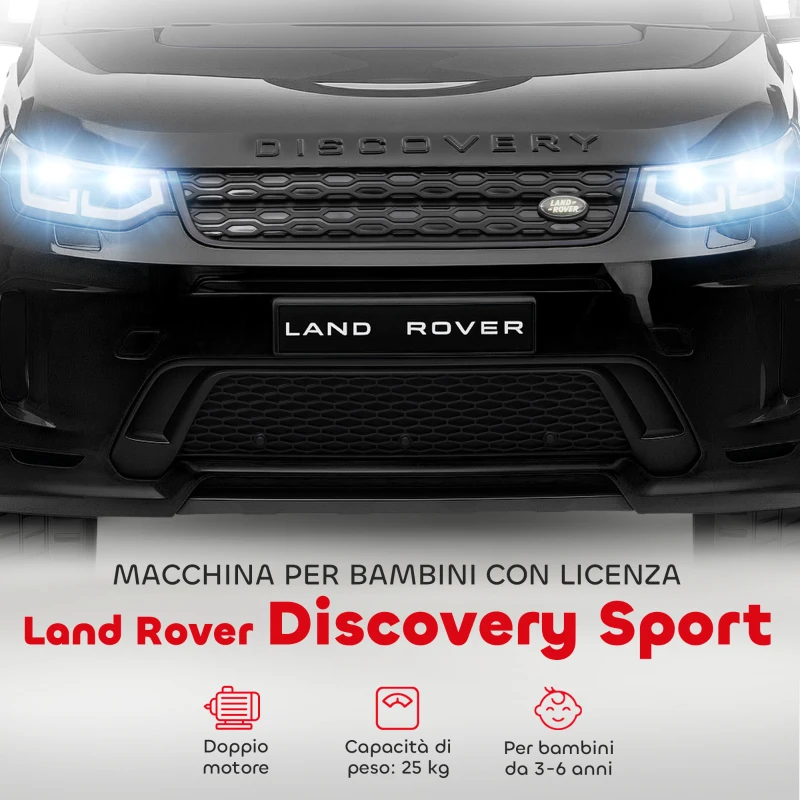 AIYAPLAY Macchina Elettrica per Bambini a Licenza Land Rover con Fari, Clacson e Cintura,106x65.5x51 cm, Nero