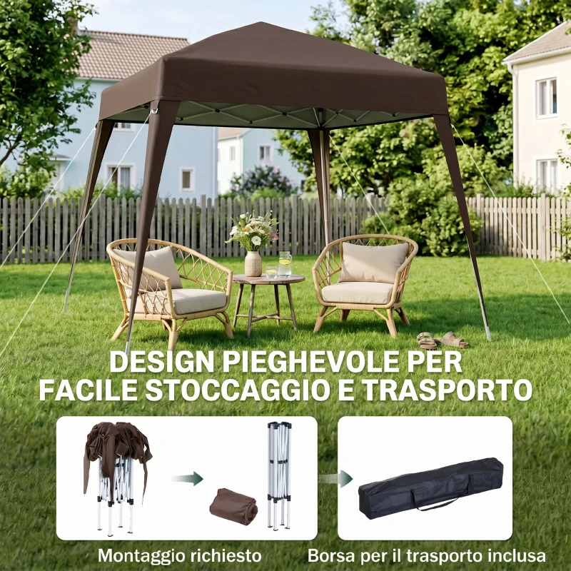 Outsunny Gazebo Pieghevole da Giardino 2.4x2.4m con Struttura in Acciaio e Corde Antivento, Caffè