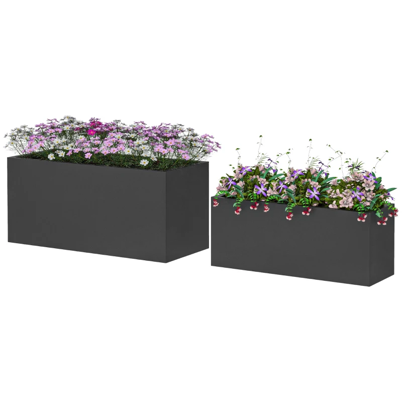 Outsunny Set da 2 Vasi da Giardino Rettangolari Impilabili per Esterno e Interno, Nero