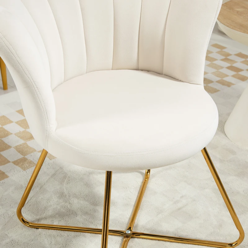 HOMCOM Fauteuil coquillage chaise coiffeuse fauteuil en velours fauteuil de salon avec pieds en acier 69 x 64 x 80 cm crème