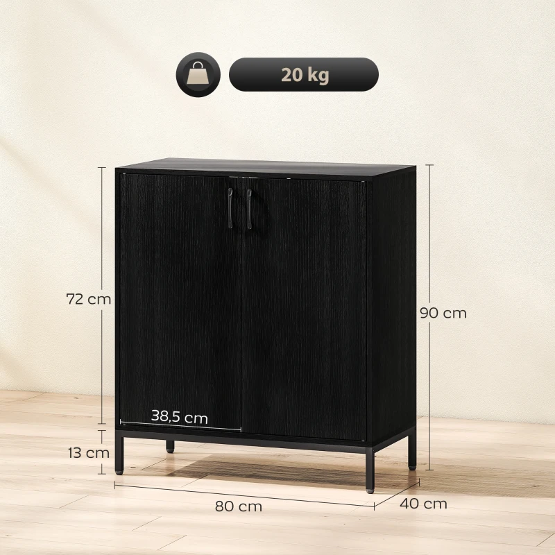 HOMCOM Aparador de Cocina Moderno Aparador para Salón con 2 Puertas Estante Ajustable y Base Elevada 80x40x90 cm Negro