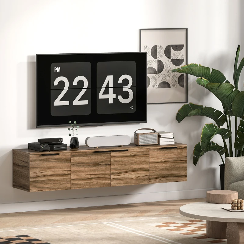 HOMCOM Mobilier Suport TV Suspendat până la 65" cu 3 Dulapuri în Stil Industrial, Maro Rustic