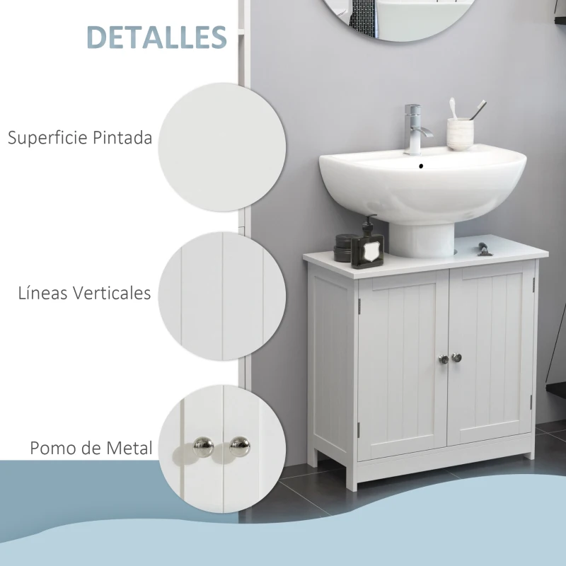 HOMCOM Mueble bajo Lavabo, Mueble de Baño con 2 Puertas y Estante Ajustable, Armario de Baño para Lavabo con o sin Pedestal, Estilo Moderno, 60x30x60 cm Blanco