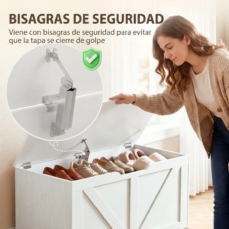 HOMCOM Baúl de Almacenaje 100L con Bisagra de Seguridad Asa con Recorte en U para Recibidor Salón 80x40x45 cm Blanco