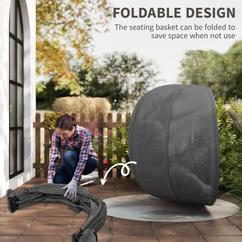 Outsunny Double Hanging Egg Chair 2 Seaters Texteline Swing Hammock Chair with Stand, Cushion and Folding Design, for Indoor and Outdoor, Grey