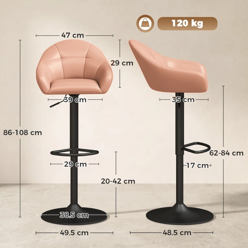 HOMCOM Bar Stools Adjustable Heights Breakfast Bar Stools Backrest Armrests Set of 2, Brown