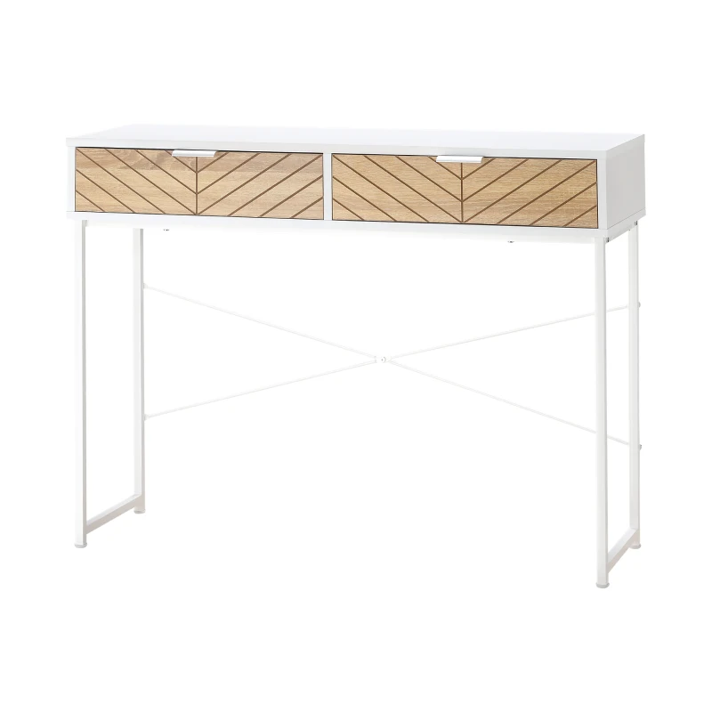 HOMCOM Mesa de Consola Estrecha con 2 Cajones Diseño de Líneas Talladas Estilo Moderna Blanco y Roble