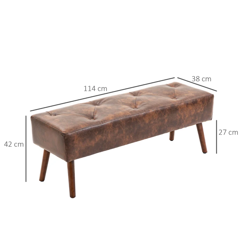 HOMCOM Banco de Pie de Cama Banqueta de dormitorio con Patas de Madera y Asiento Acolchado 114x38x42 cm Marrón