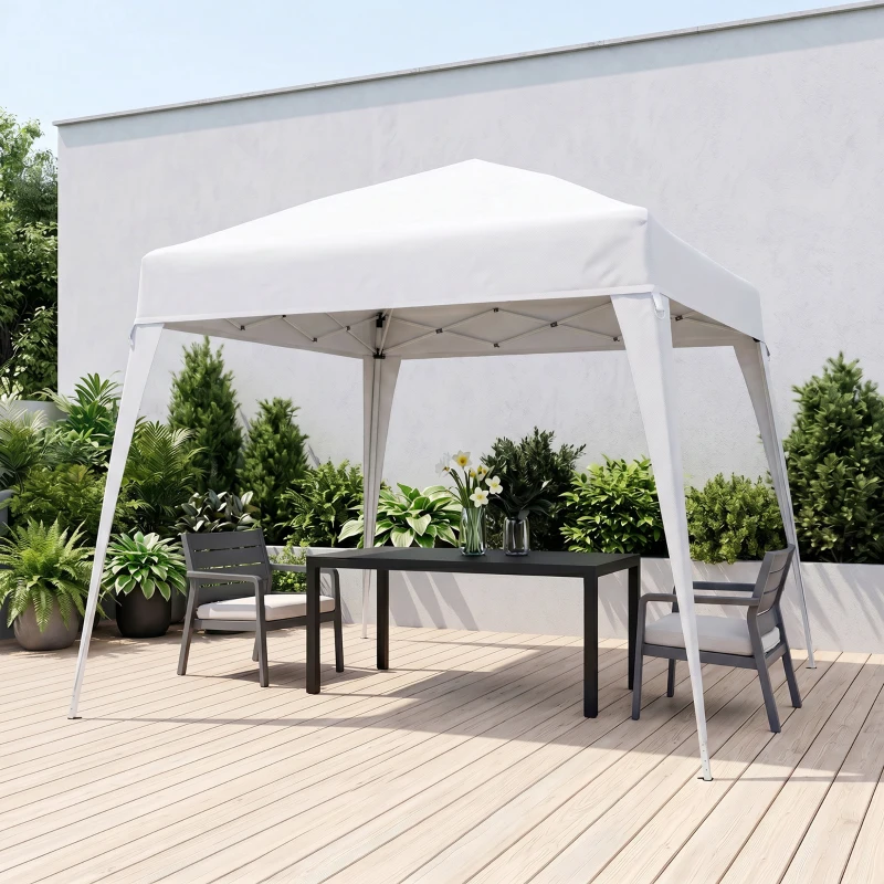 Outsunny Gazebo Pieghevole da Giardino 2.4x2.4m con Struttura in Acciaio e Corde Antivento, Bianco