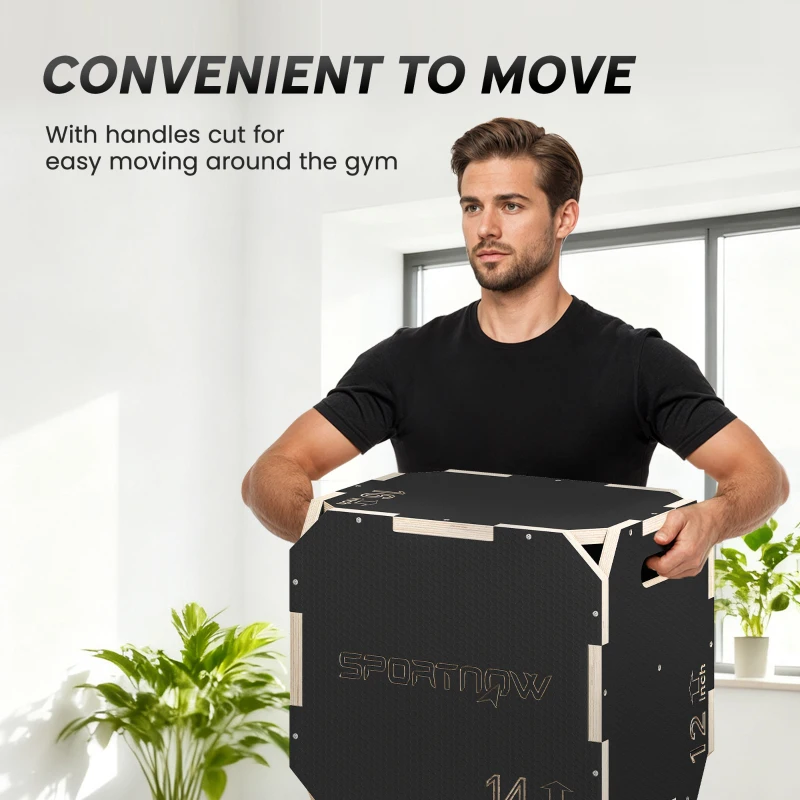 SPORTNOW Non-Slip Plyo Box, Corner-free Wooden Jump Box, 16.1 x14.2"x12.2"